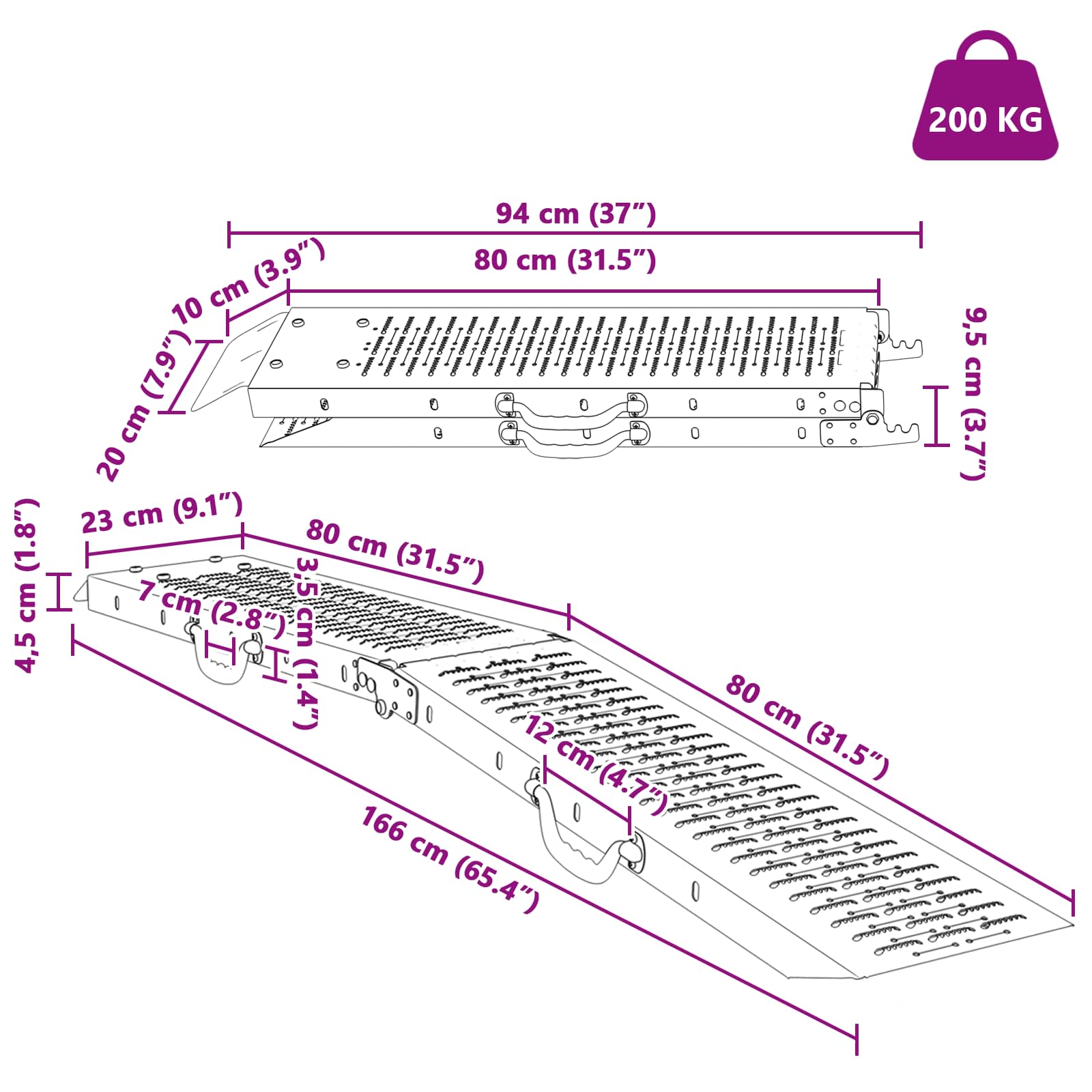 vidaXL Laad Ramp 2 pcs Zilver 166 x 22,5 x 4,5 cm Gegalvaniseerd staal