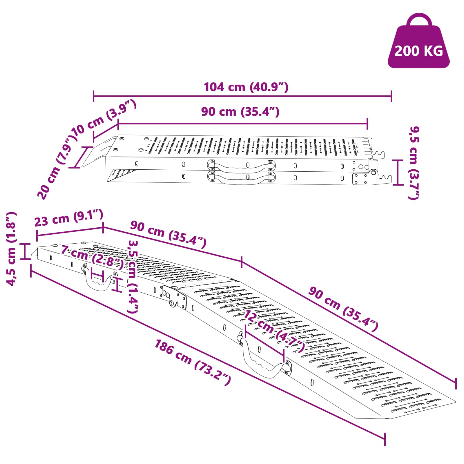 vidaXL Laad Ramp 2 pcs Zilver 166 x 22,5 x 4,5 cm Gegalvaniseerd staal