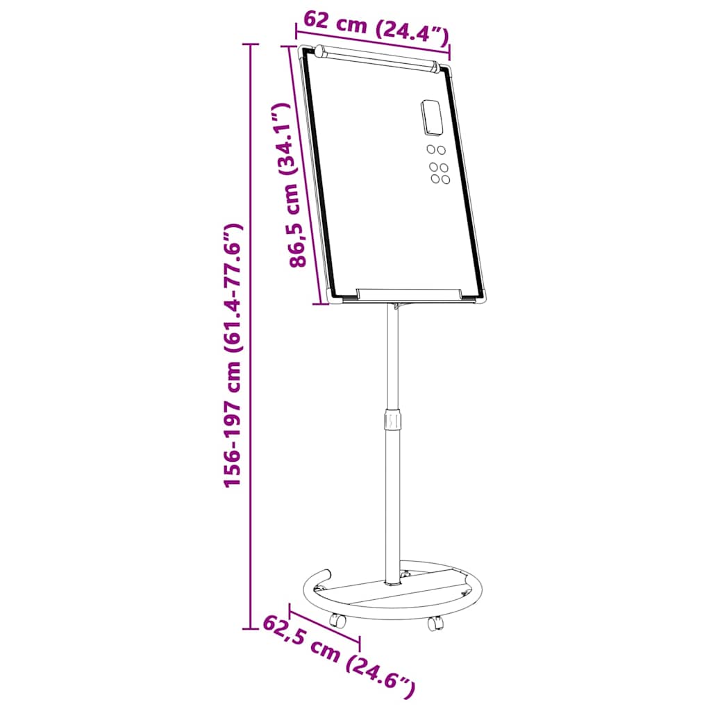 vidaXL Magnetisch whiteboard Wit en grijs 62 x 62 x 195 cm EPS