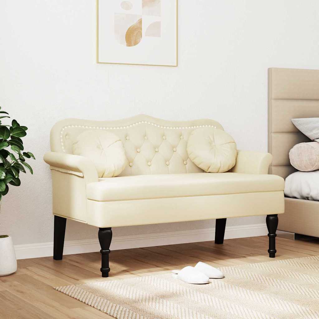 vidaXL Chesterfield Bank met kussen Crème 120,5 x 65 x 75 cm Nep Leer
