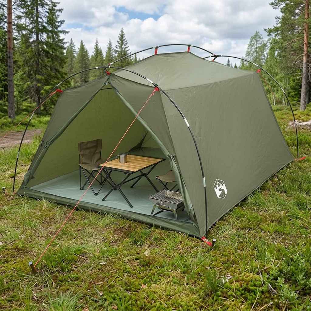 vidaXL Tunneltent Groen 4-persoons 185T Polyester met PU Coating