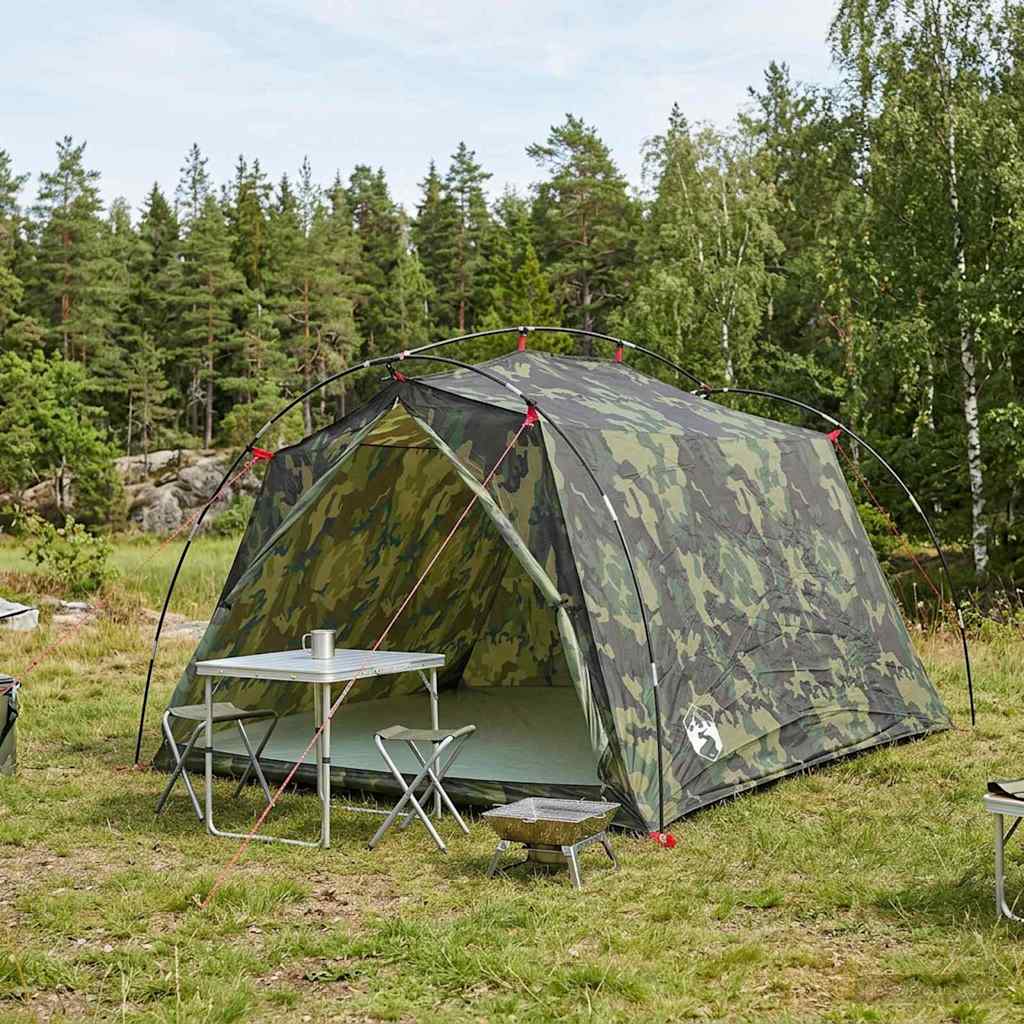 vidaXL Tunneltent Groen 4-persoons 185T Polyester met PU Coating