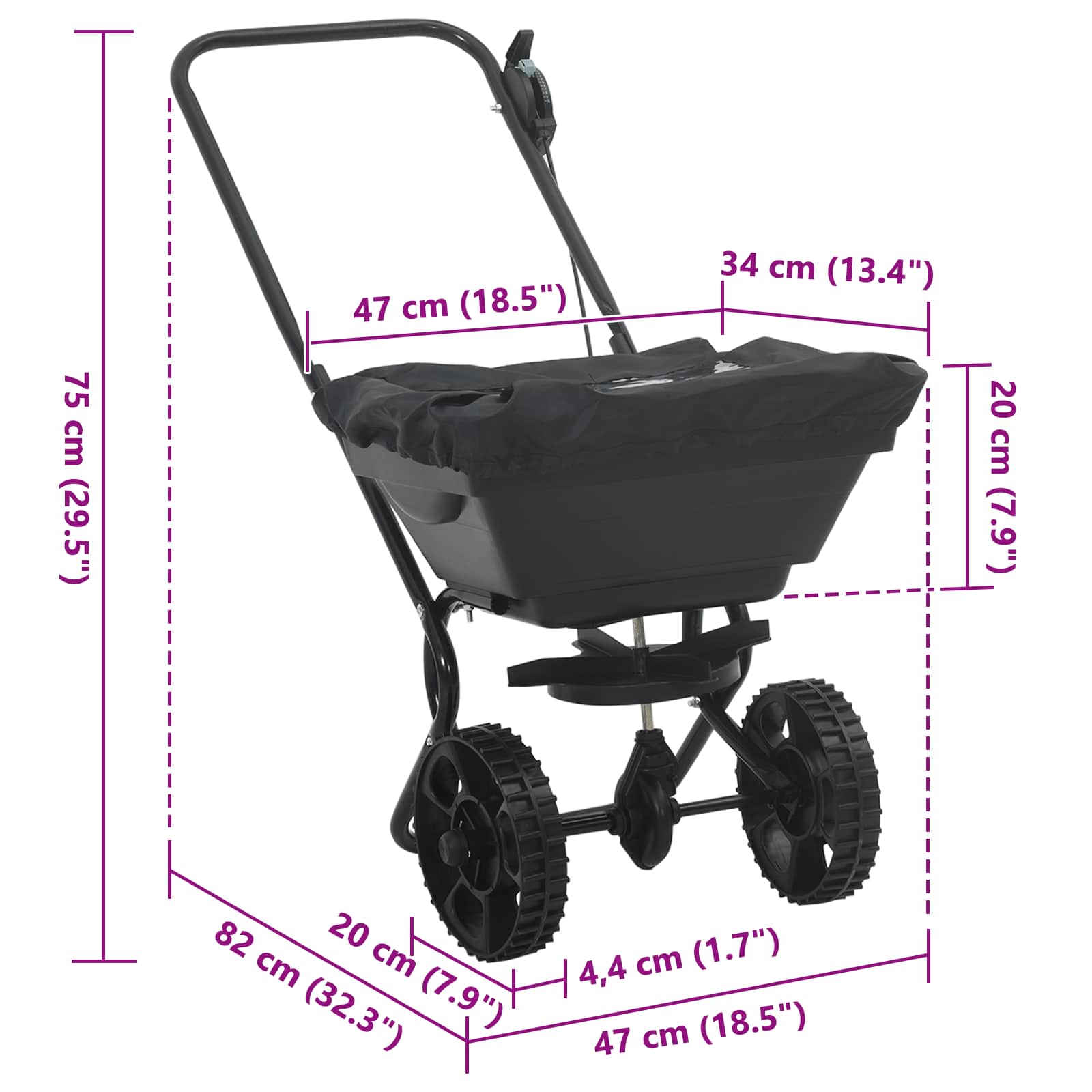 vidaXL Verspreider Zwart 80 x 46 x 75 cm PVC en staal