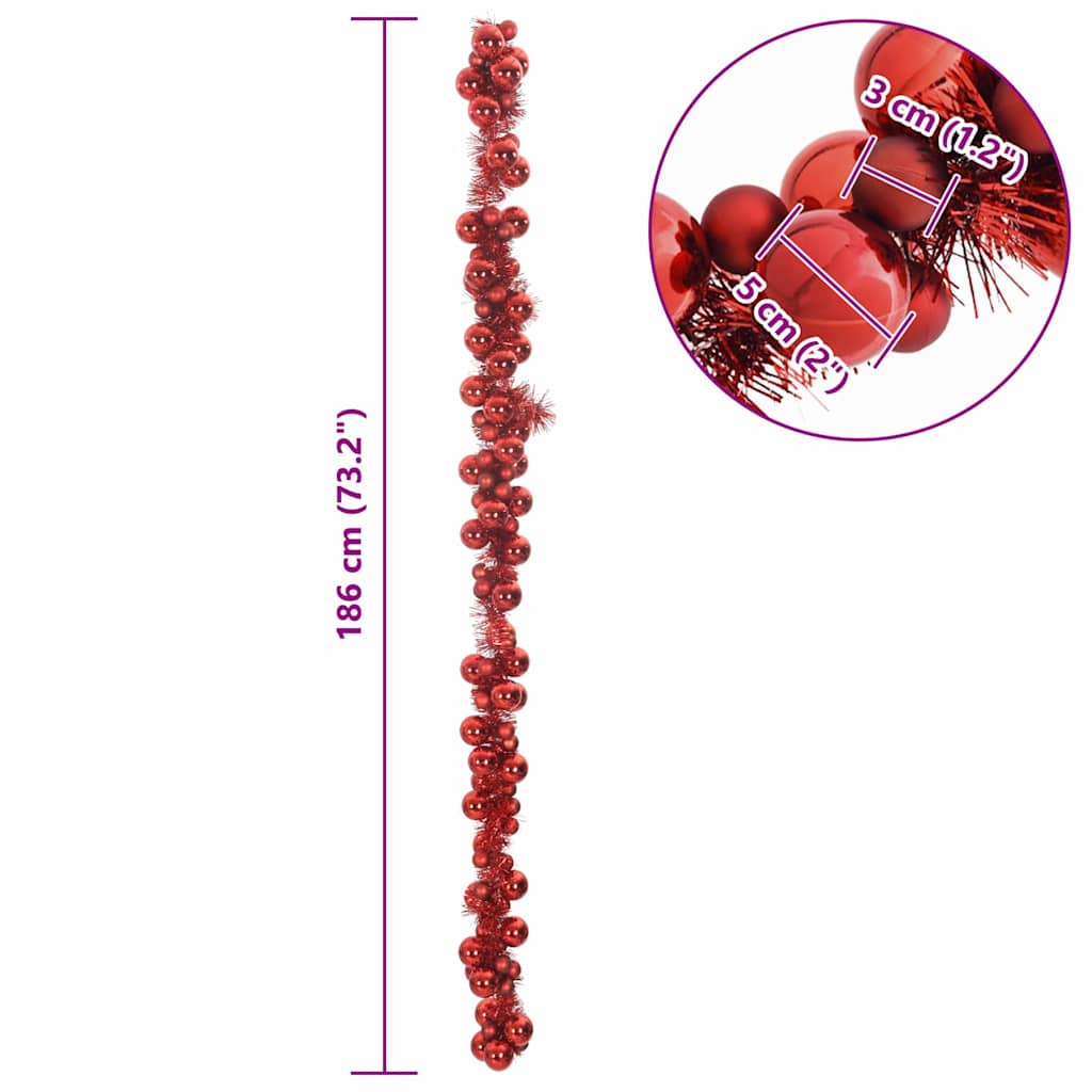 vidaXL Kerstbal Guirlande Rood 186 cm Polystyreen