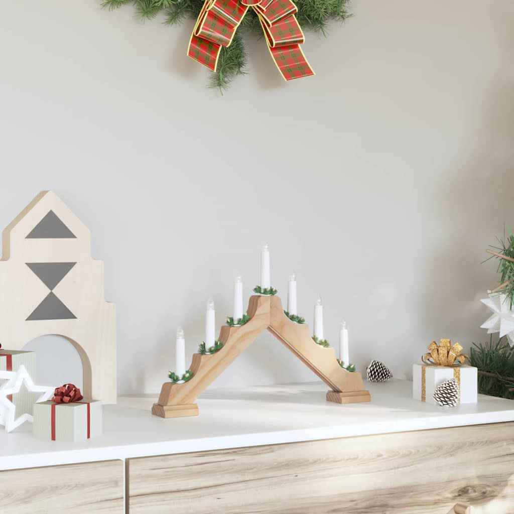 vidaXL Kerst Kaars Brug Bruin 39.5 x 5 x 29 cm Massief grenenhout