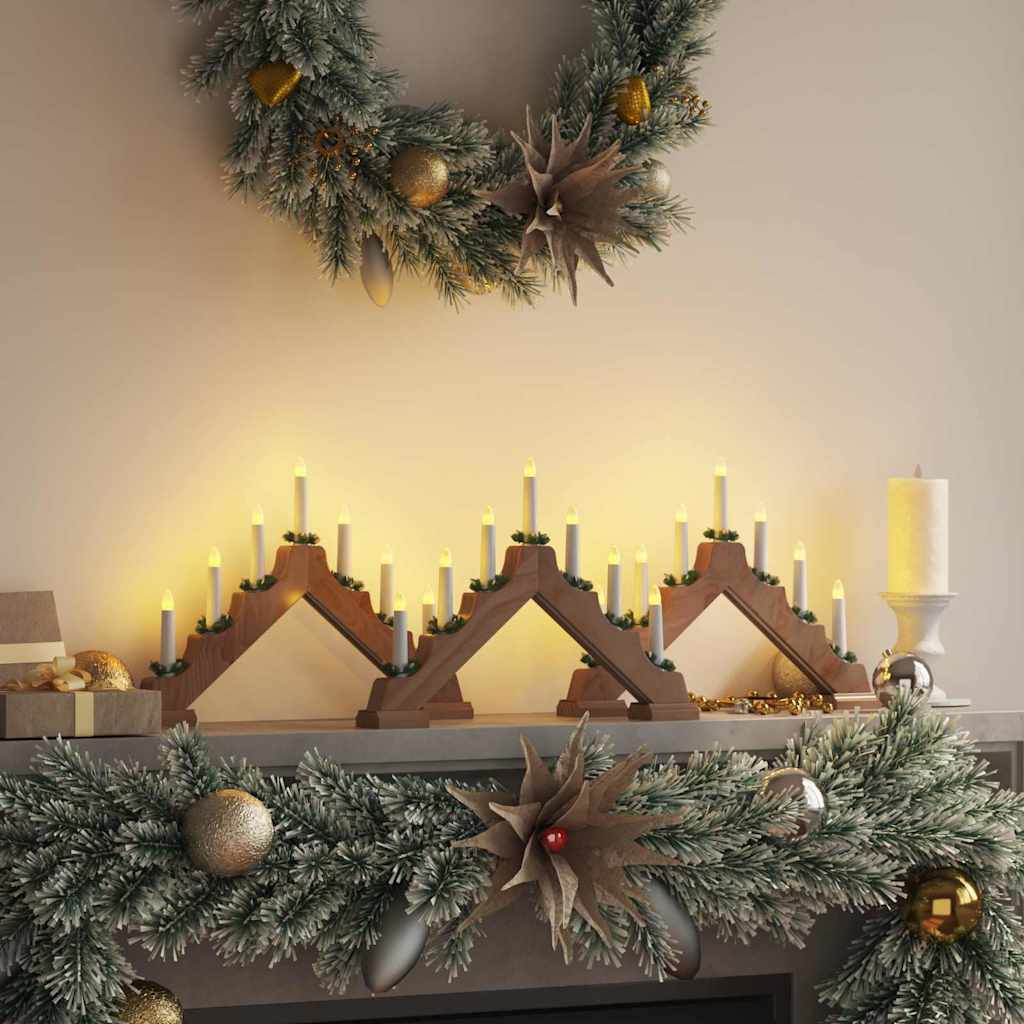 vidaXL Kerst Kaars Brug Bruin 39.5 x 5 x 29 cm Massief grenenhout