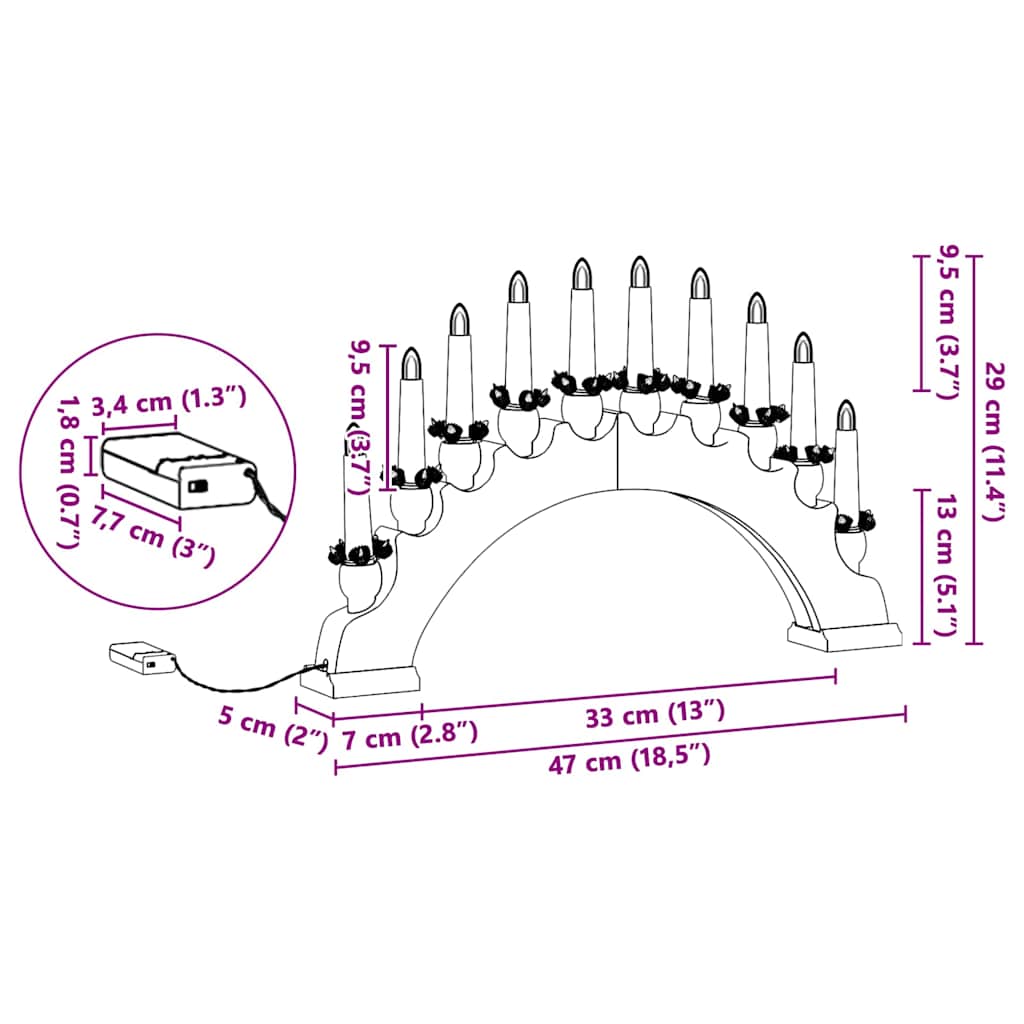 vidaXL Kerst Kaarsenboog met 10 LED Kaarsen Bruin 47 x 5 x 29 cm