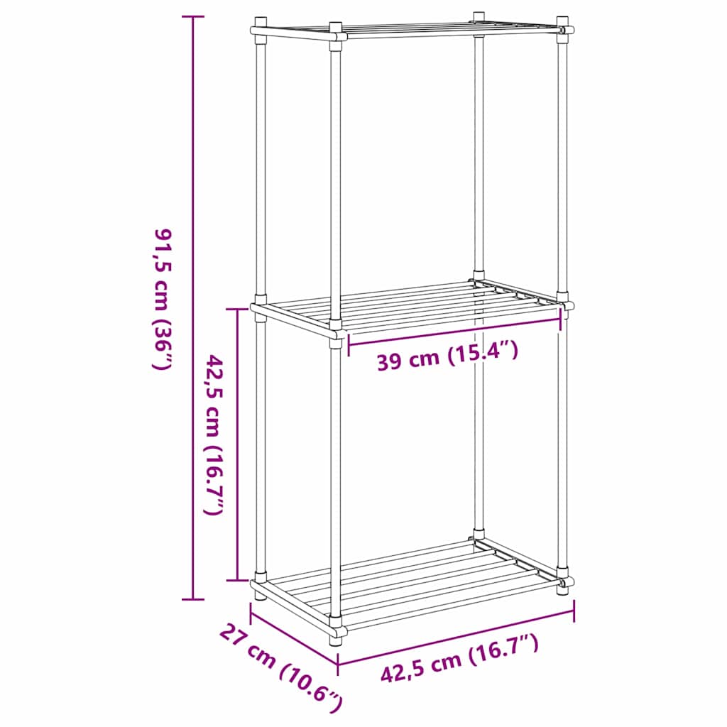 vidaXL Opslageplank met plank met opslag wit 43 x 27 x 90 cm Aluminium