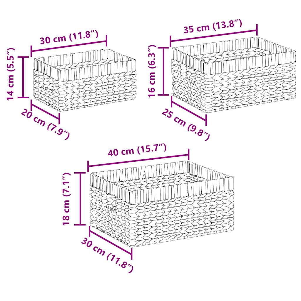 vidaXL Opslagmanden 3 pcs Naturel 40 x 30 x 18 cm Waterhyacint
