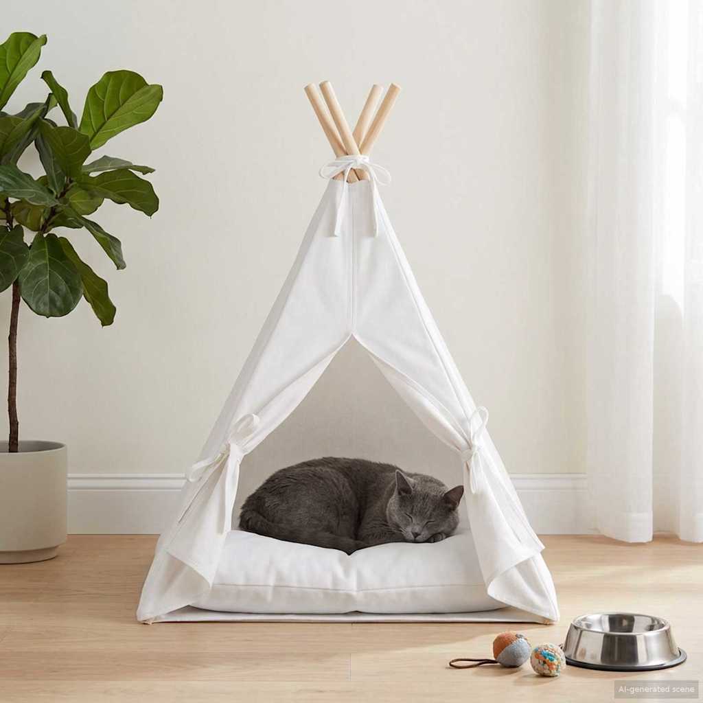 vidaXL Dieren teepee met kussen Wit 40 x 40 x 50 cm Polyester