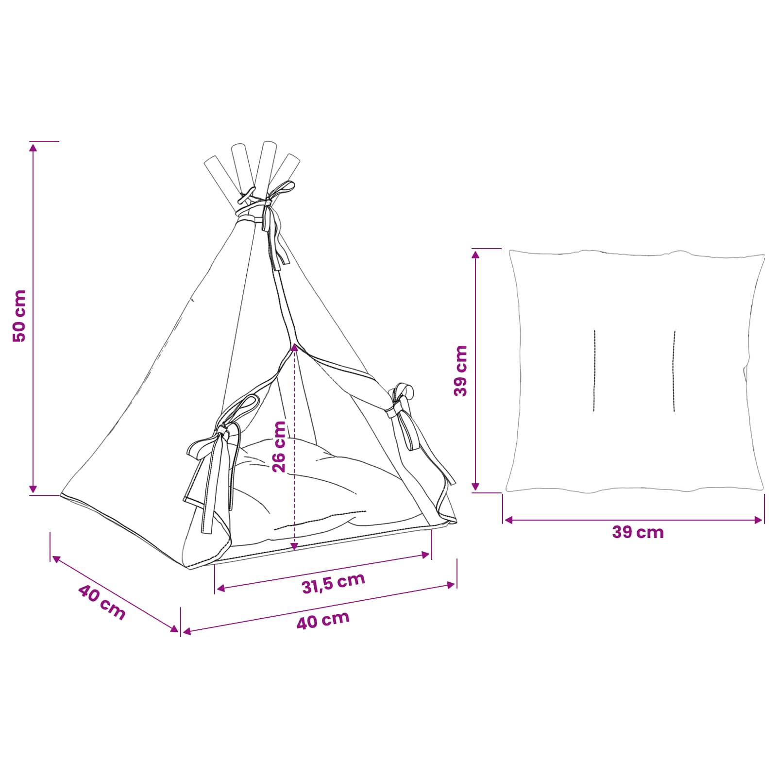 vidaXL Dieren teepee met kussen Wit 40 x 40 x 50 cm Polyester