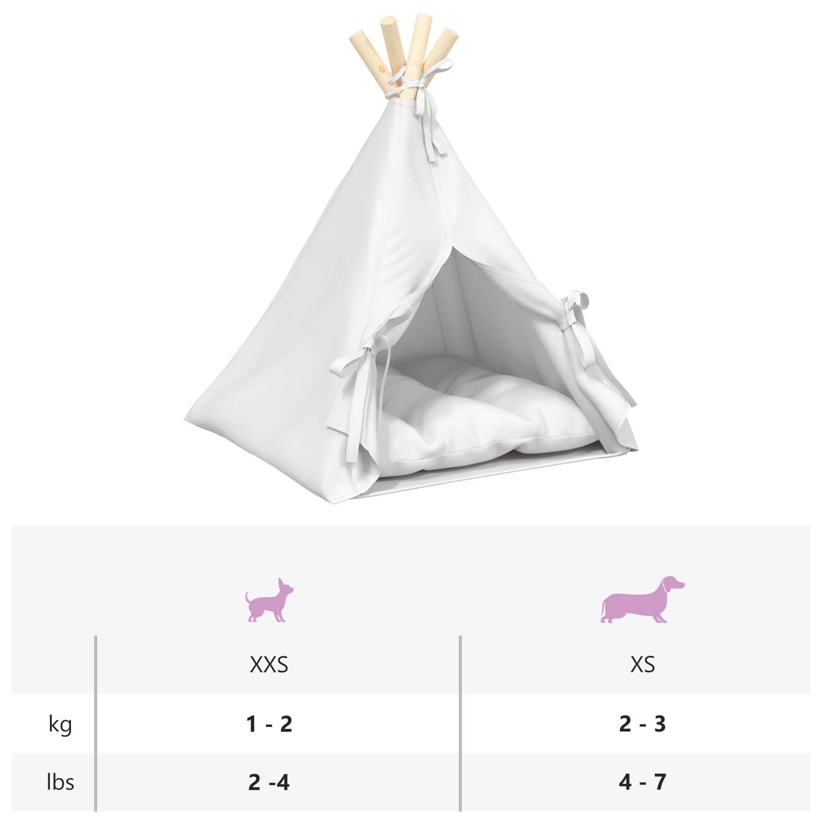 vidaXL Dieren teepee met kussen Wit 40 x 40 x 50 cm Polyester