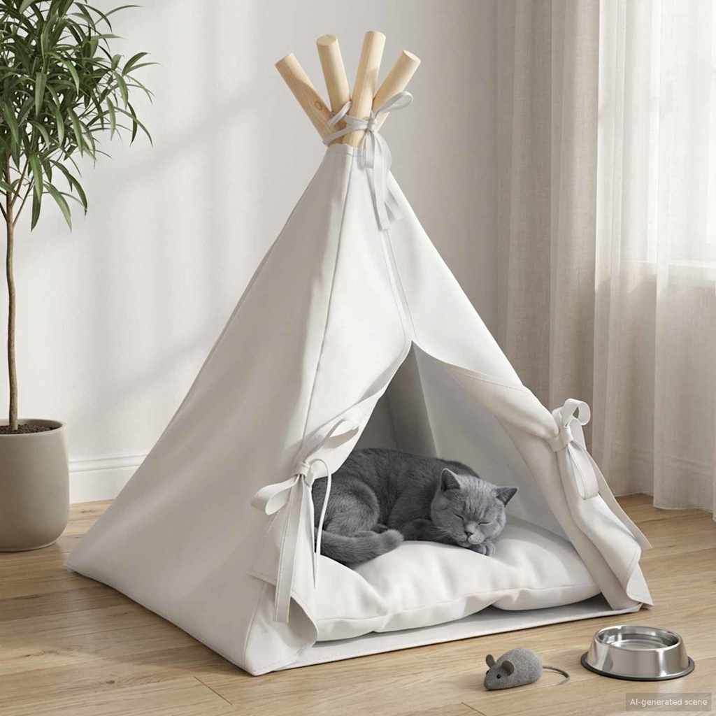 vidaXL Dieren teepee met kussen Wit 40 x 40 x 50 cm Polyester
