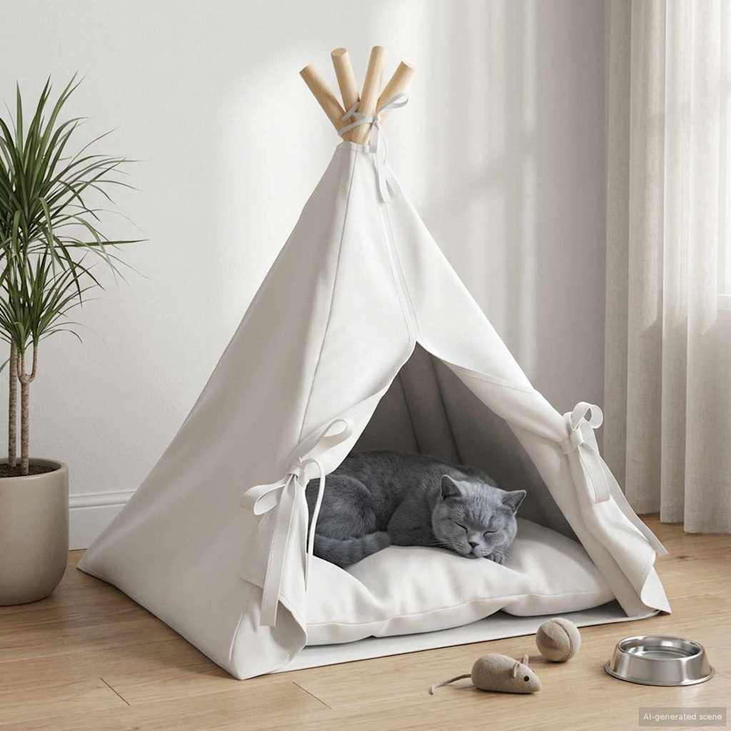 vidaXL Dieren teepee met kussen Wit 40 x 40 x 50 cm Polyester