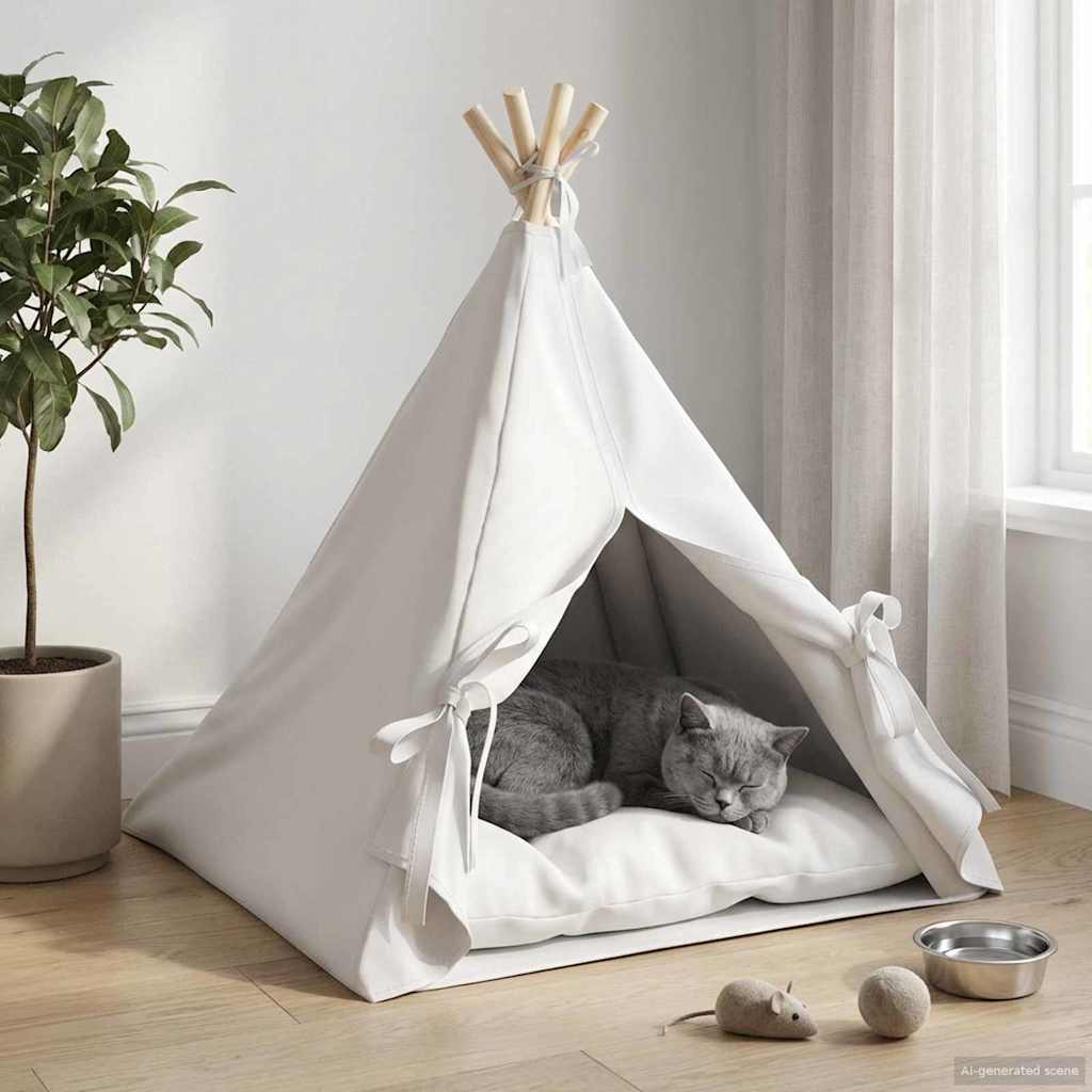 vidaXL Dieren teepee met kussen Wit 40 x 40 x 50 cm Polyester