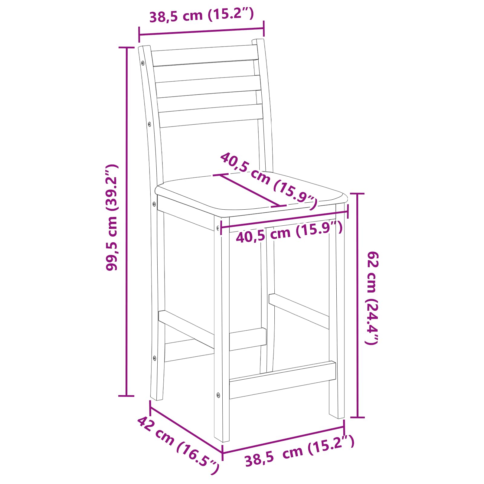 vidaXL Eettafelstoelen 2 pcs Licht Bruin 40 x 47,5 x 99,5 cm