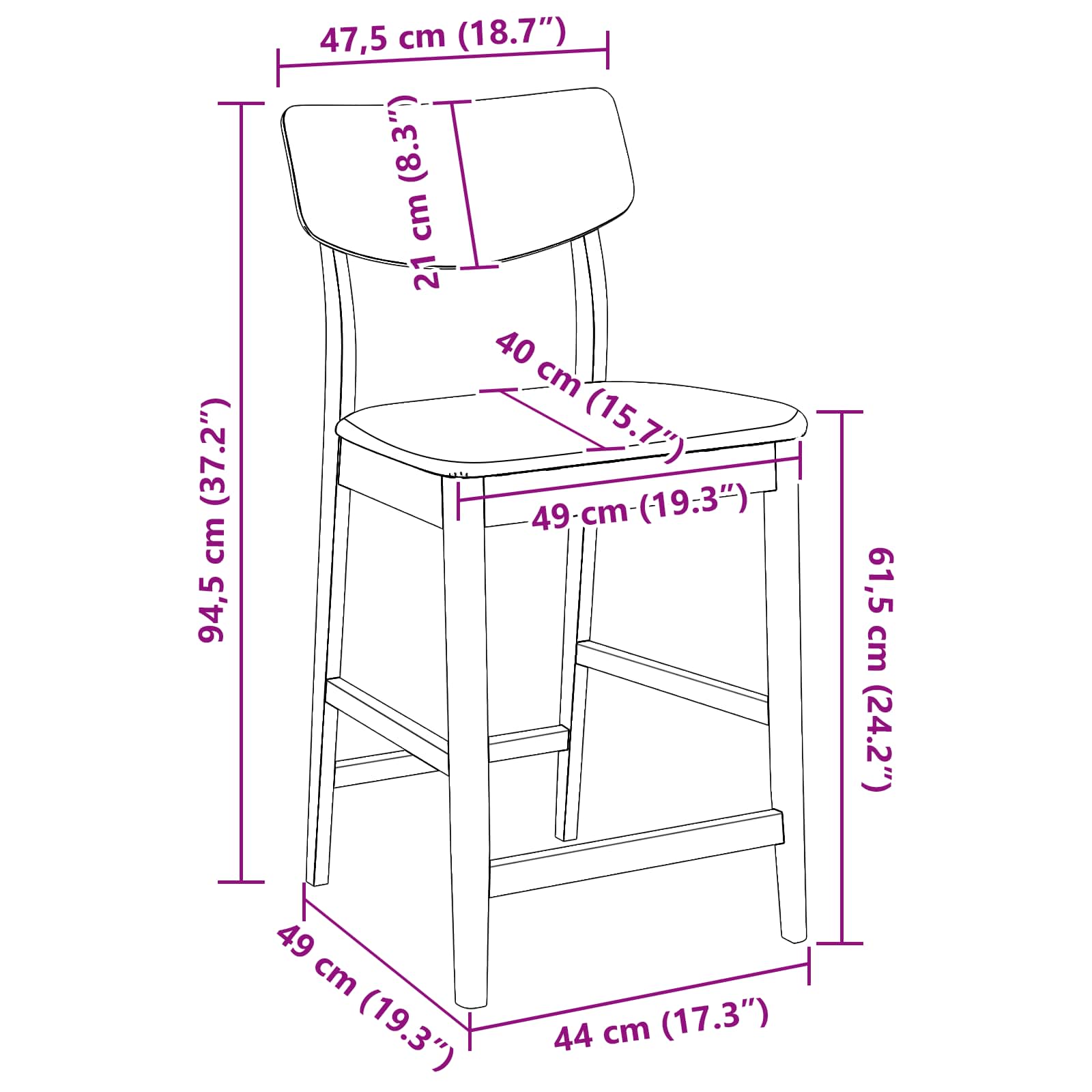 vidaXL Eettafelstoelen 2 pcs Licht Bruin 48 x 49 x 95 cm