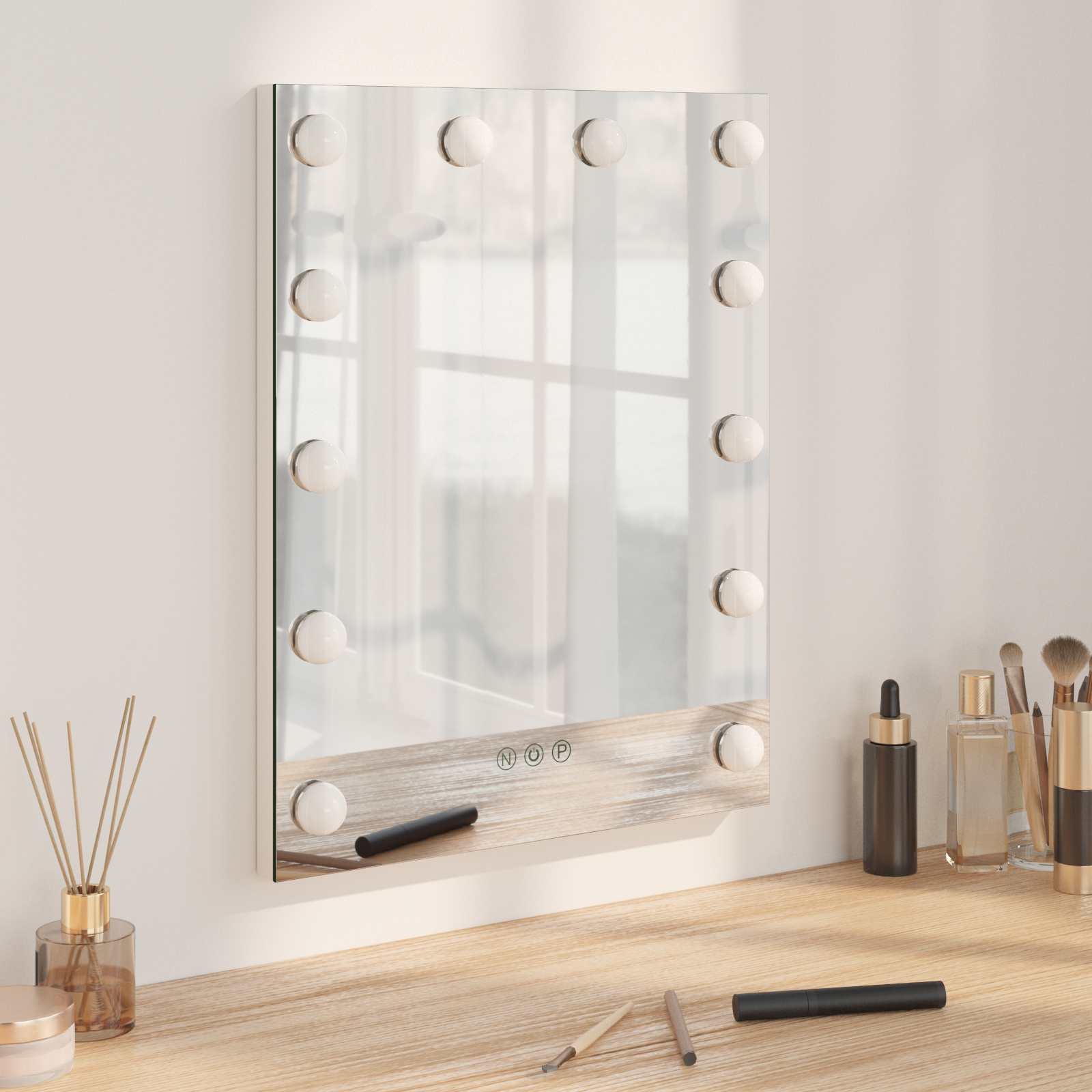vidaXL LED Make-up Spiegel Wit 44 x 10 x 53 cm Glas en Staal