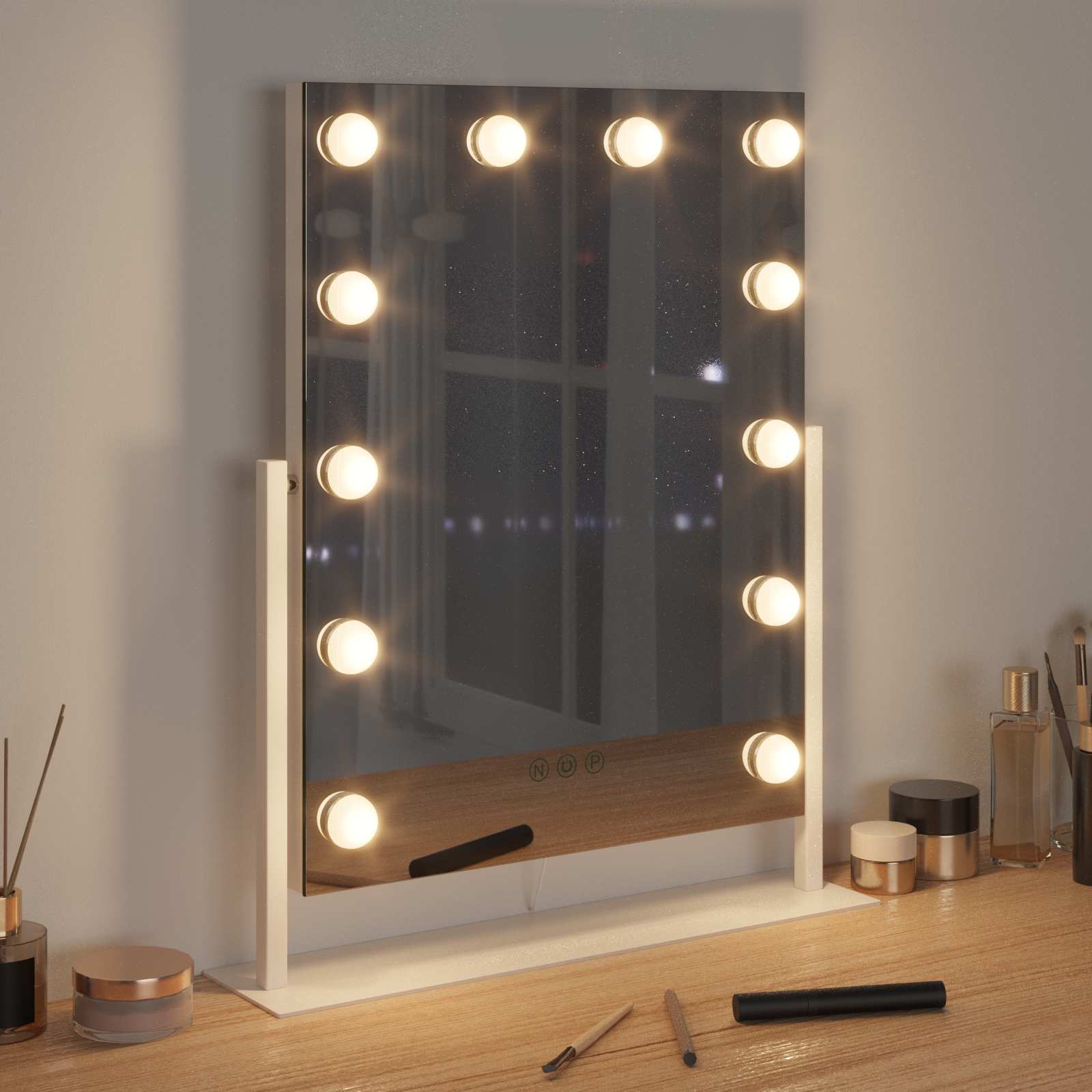 vidaXL LED Make-up Spiegel Wit 44 x 10 x 53 cm Glas en Staal