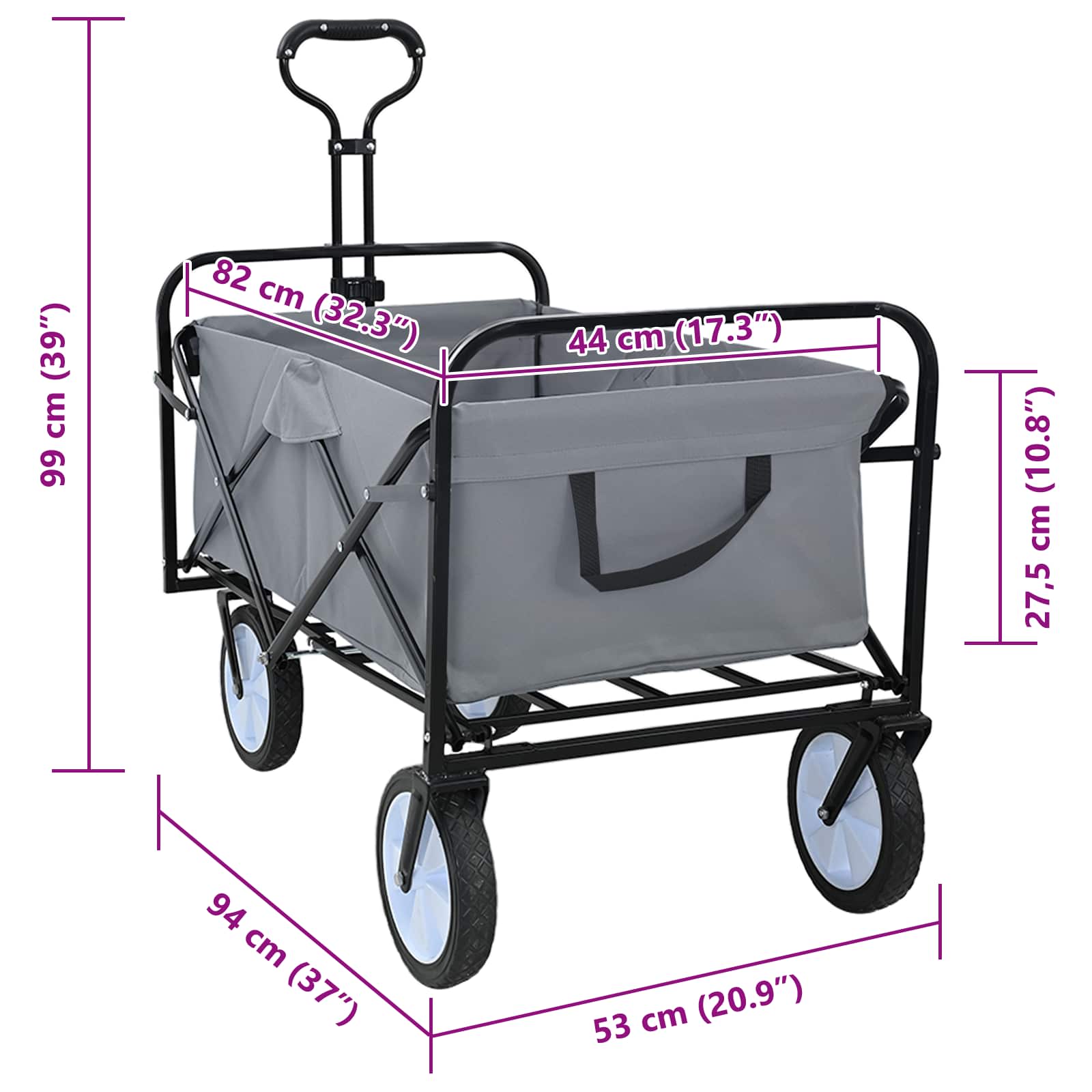 vidaXL Vouwbare Handtrolley Grijs 94 x 53 x 99 cm Oxford Stof