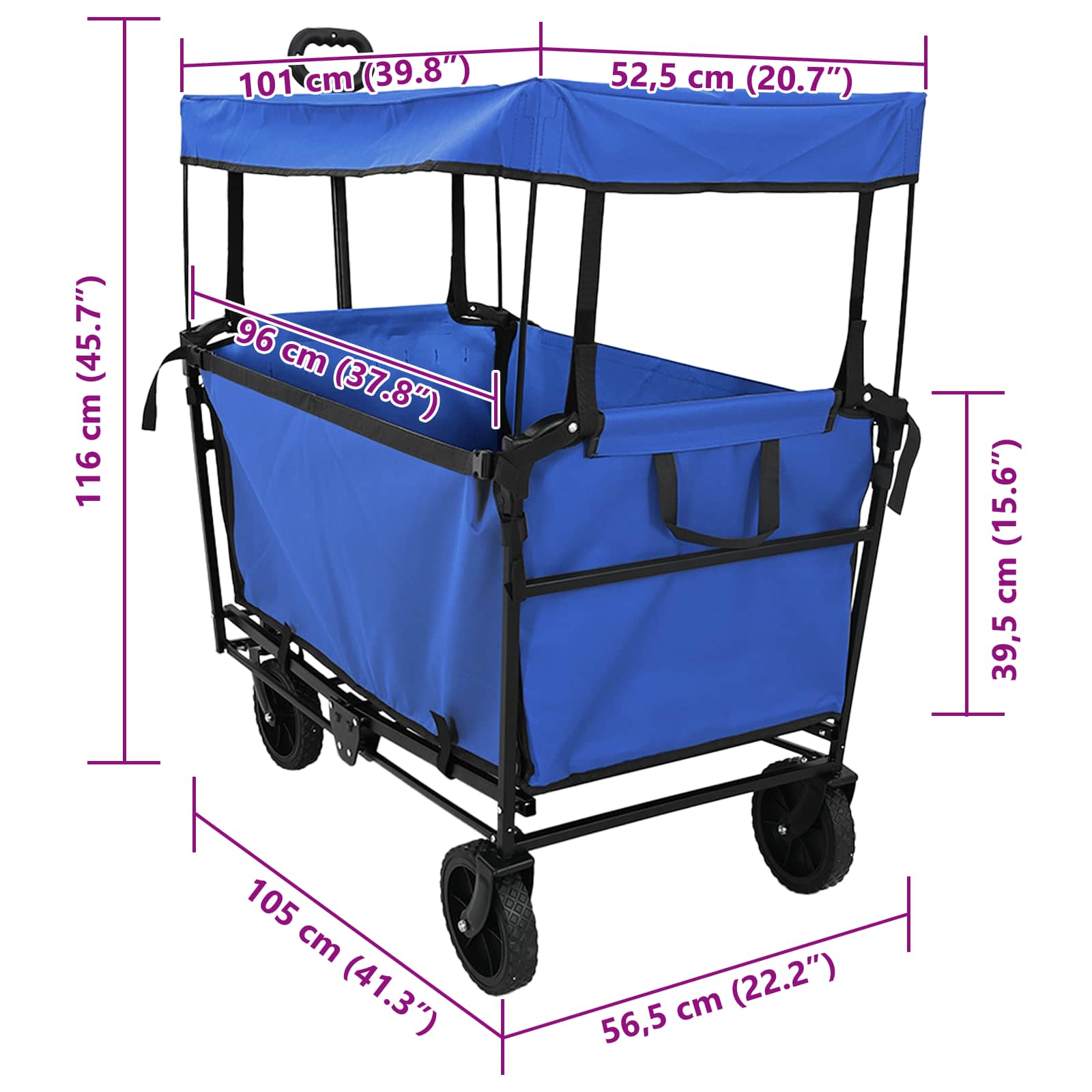 vidaXL Vouwbare Handtrolley Zwart 105 x 56.5 x 116 cm Oxford Stof