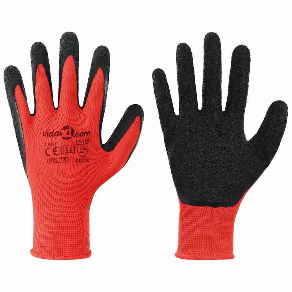 vidaXL Werkhandschoenen 12 pcs Rood en Zwart 7 / S Latexcoating