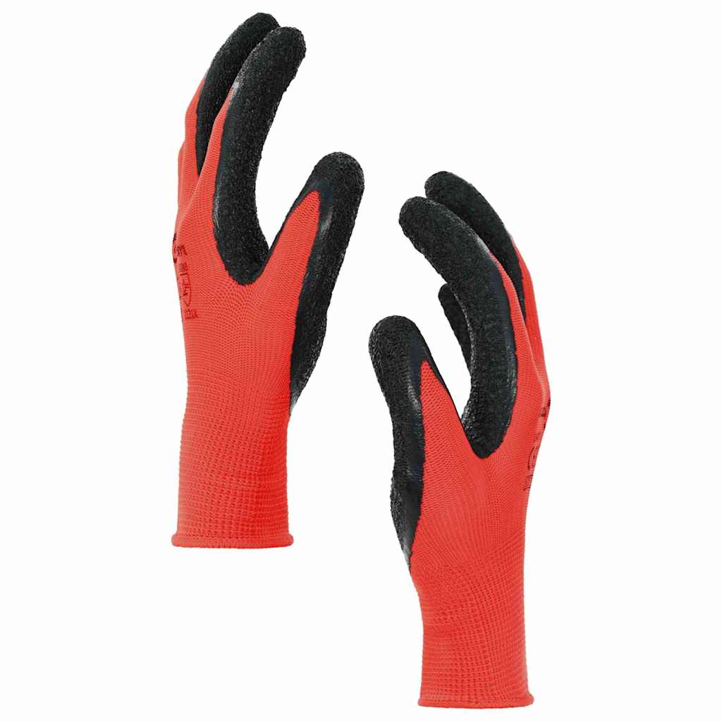 vidaXL Werkhandschoenen 12 pcs Rood en Zwart 7 / S Latexcoating