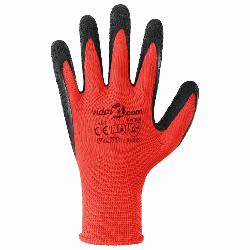 vidaXL Werkhandschoenen 12 pcs Rood en Zwart 7 / S Latexcoating