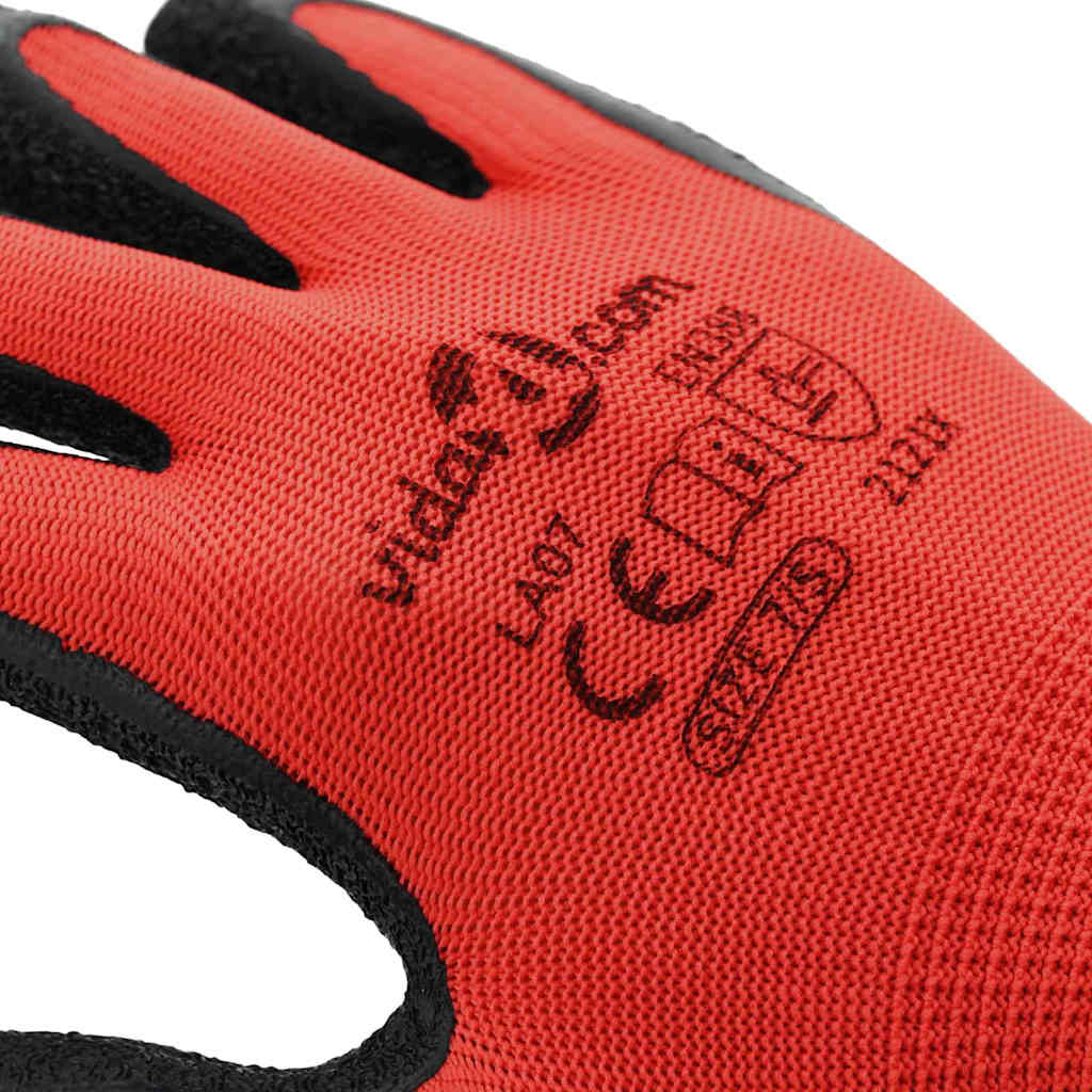 vidaXL Werkhandschoenen 12 pcs Rood en Zwart 7 / S Latexcoating