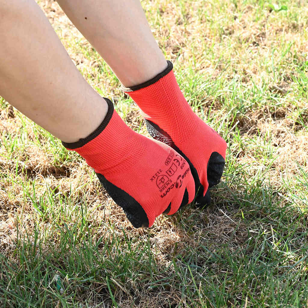 vidaXL Werkhandschoenen 12 pcs Rood en Zwart 7 / S Latexcoating
