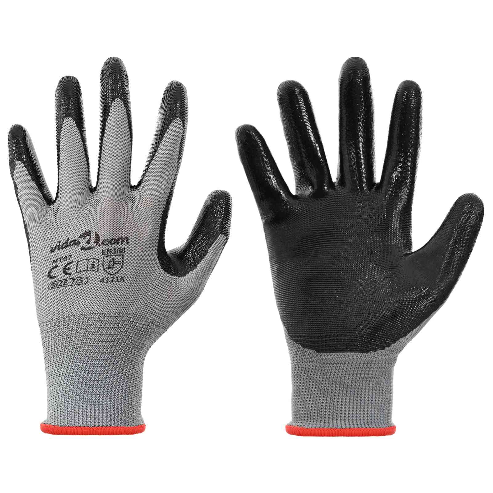 vidaXL Werkhandschoenen 12 pcs Grijs en zwart 7 / S Polyester