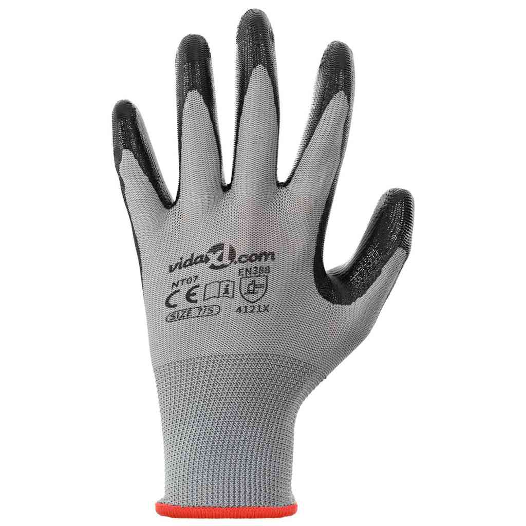 vidaXL Werkhandschoenen 12 pcs Grijs en zwart 7 / S Polyester