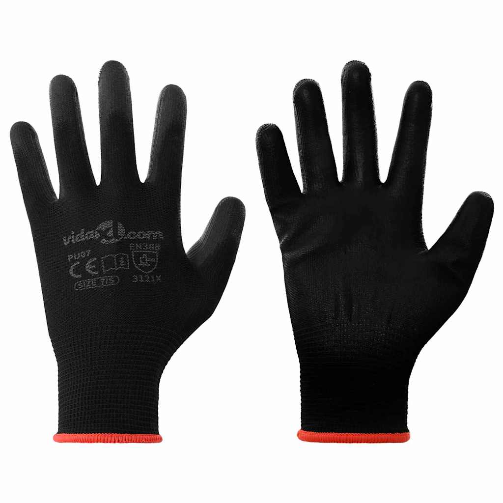 vidaXL Werkhandschoenen 12 pcs Zwart 7 / S Polyester