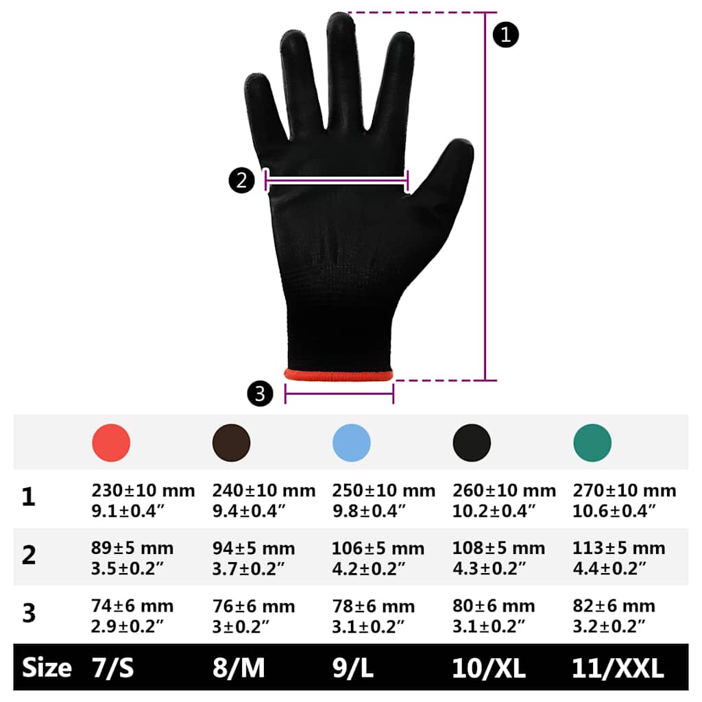 vidaXL Werkhandschoenen 12 pcs Zwart 7 / S Polyester