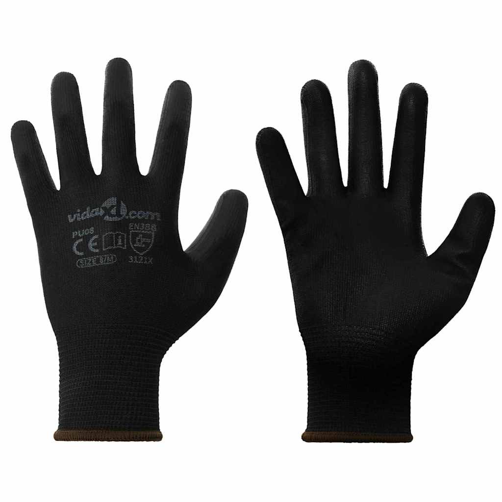 vidaXL Werkhandschoenen 12 pcs Zwart 7 / S Polyester