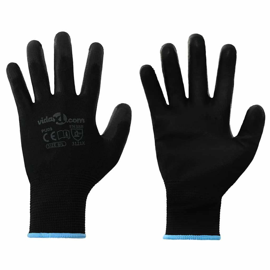 vidaXL Werkhandschoenen 12 pcs Zwart 7 / S Polyester
