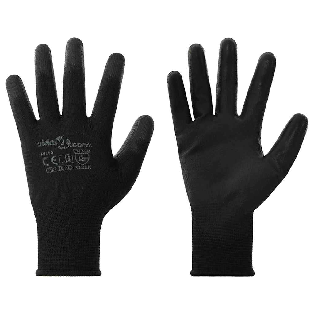 vidaXL Werkhandschoenen 12 pcs Zwart 7 / S Polyester