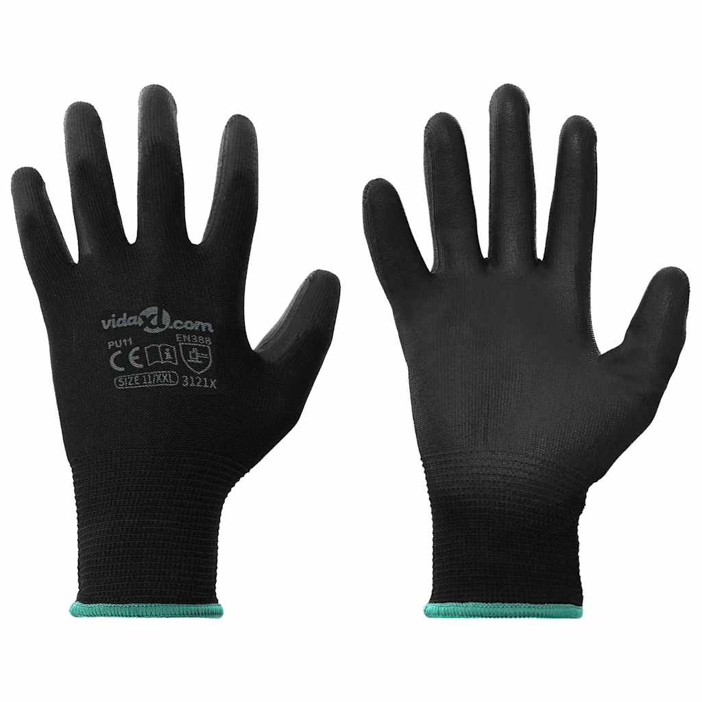 vidaXL Werkhandschoenen 12 pcs Zwart 7 / S Polyester