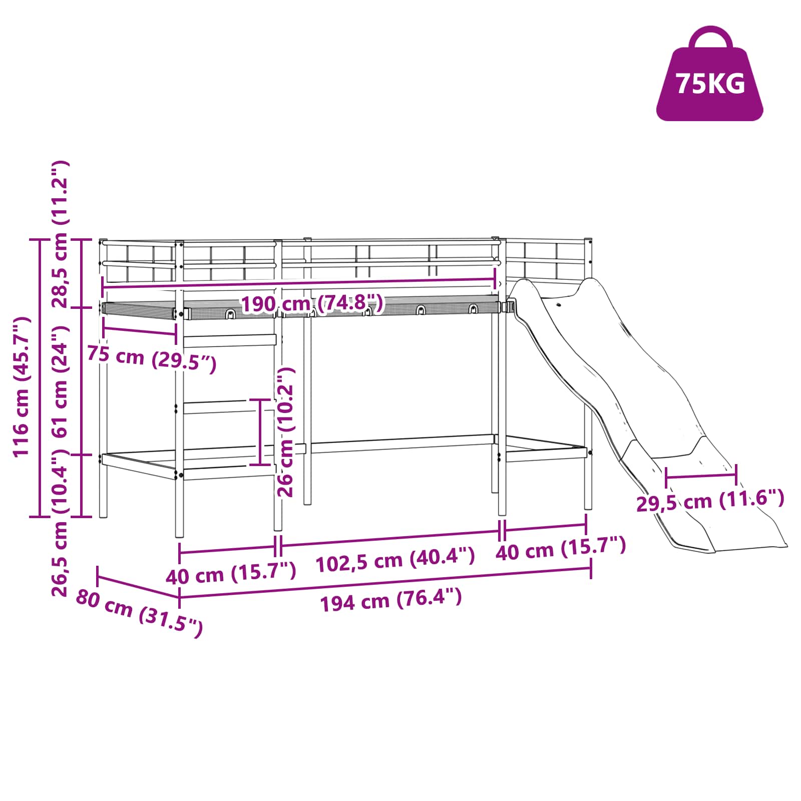 vidaXL Wit en Antraciet 99,5 x 200 cm