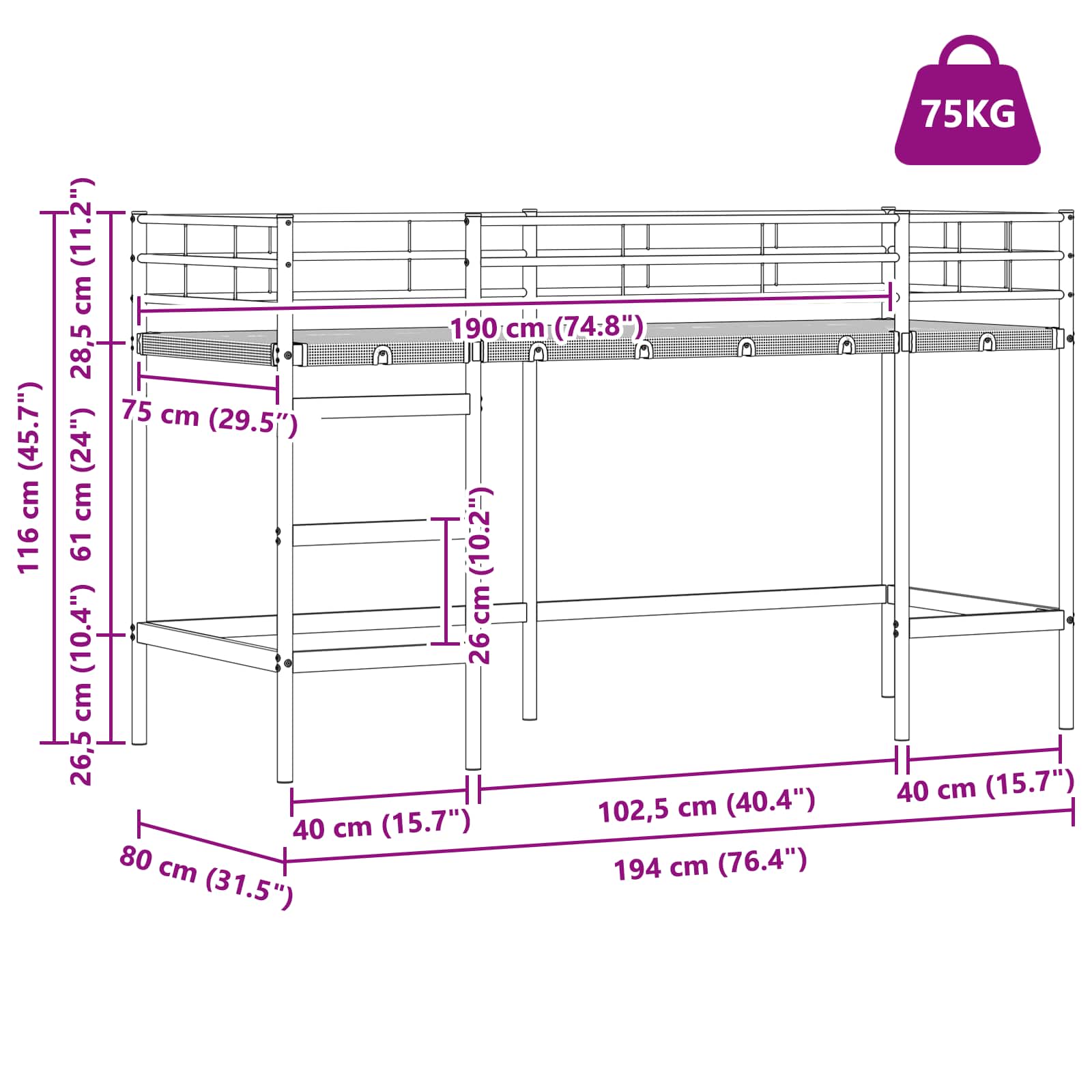 vidaXL Zwart 80 x 201 cm