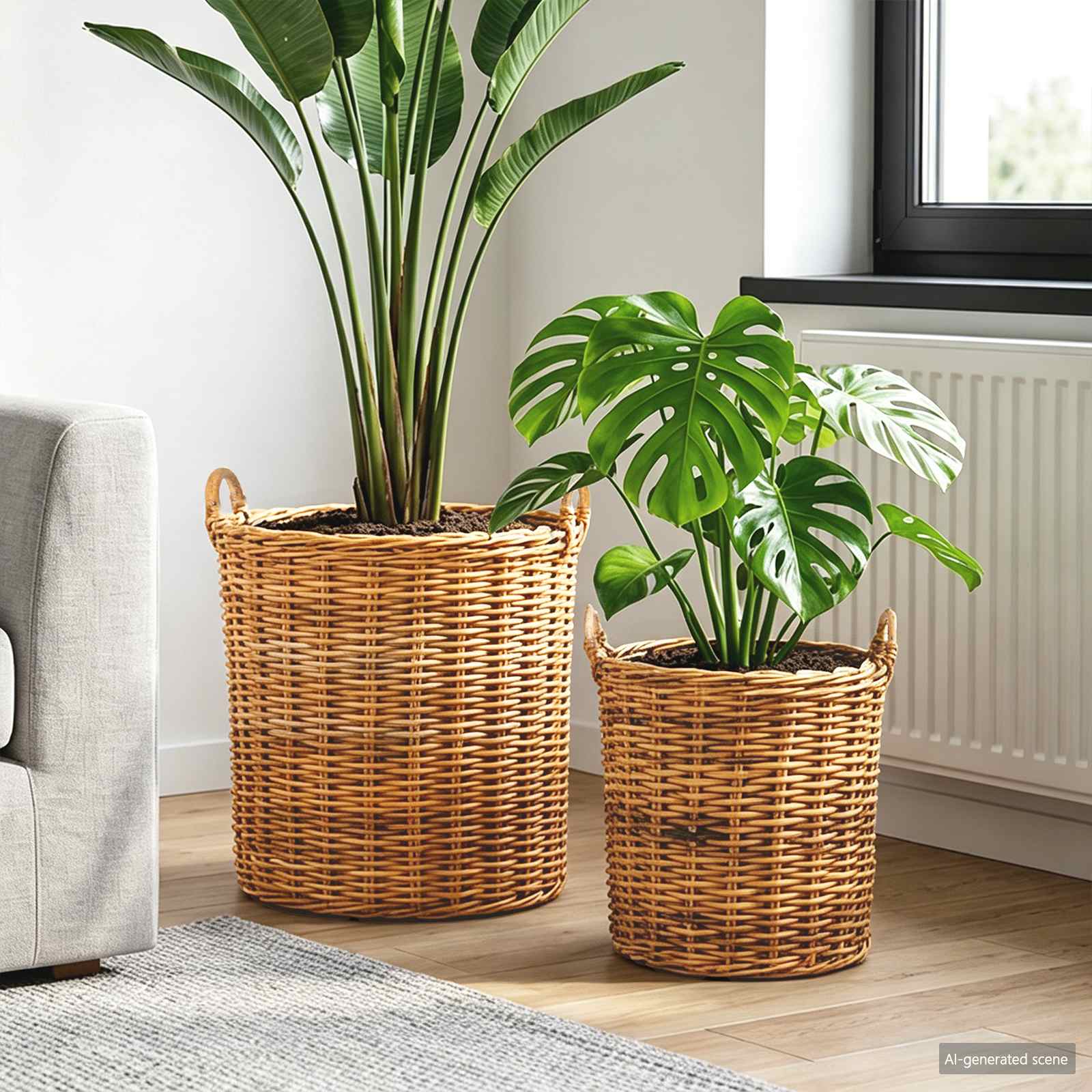 vidaXL Plantermand met opslag 2 pcs Grijs Lacak Riet