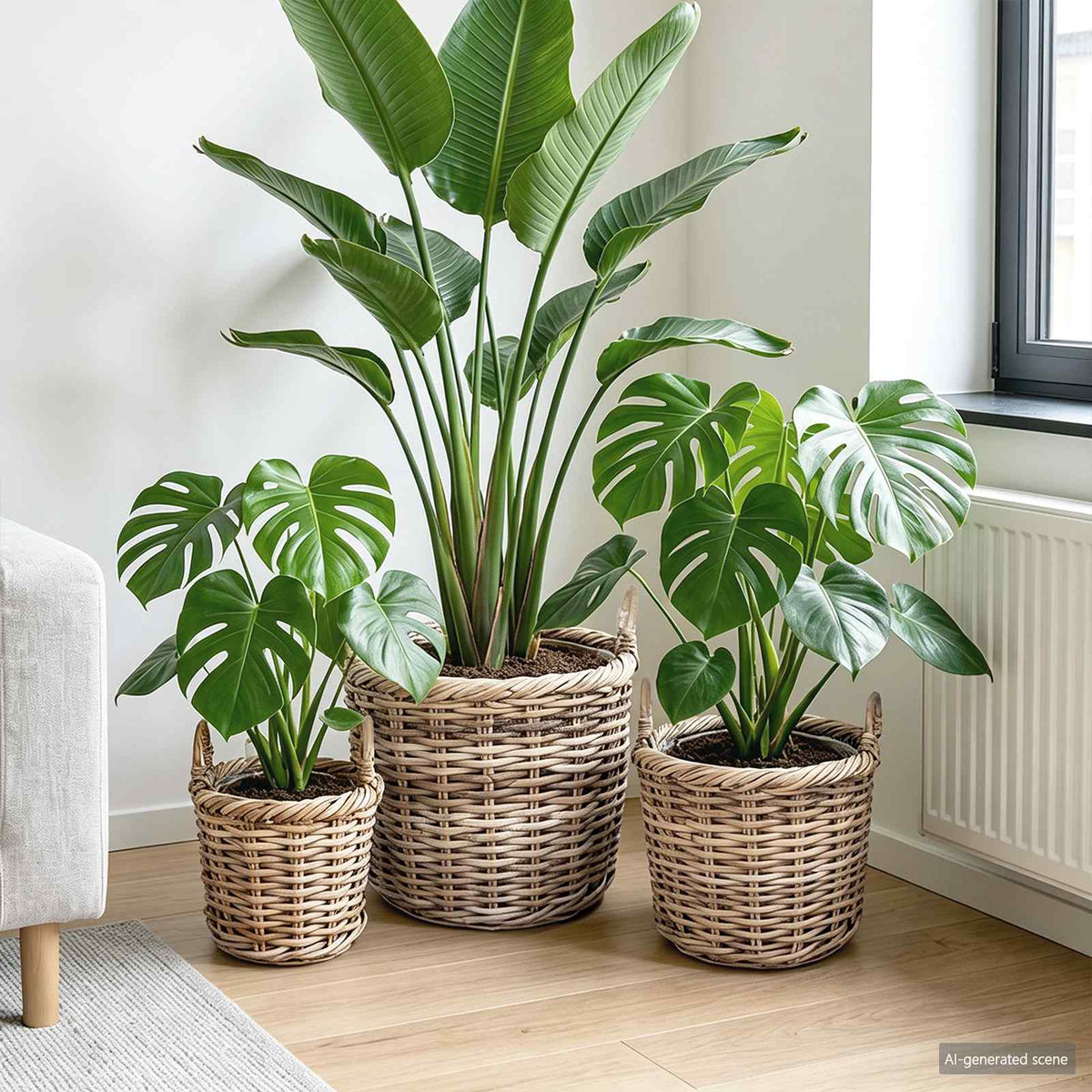 vidaXL Plantenmand met opslag 3 pcs Grijs Kubu Rattan