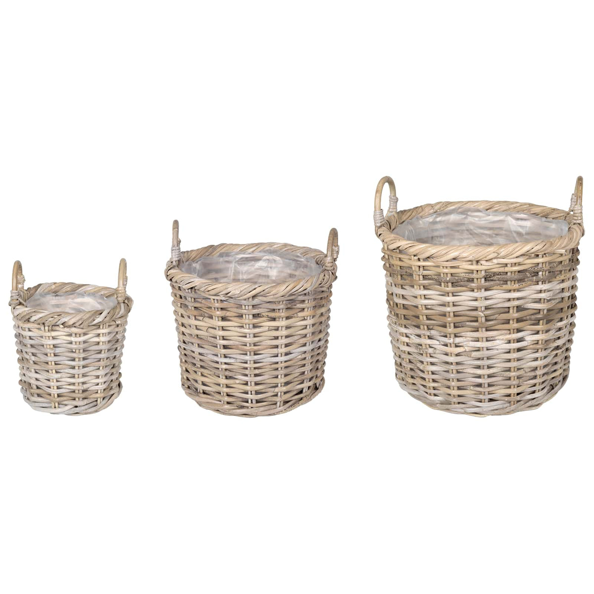 vidaXL Plantenmand met opslag 3 pcs Grijs Kubu Rattan
