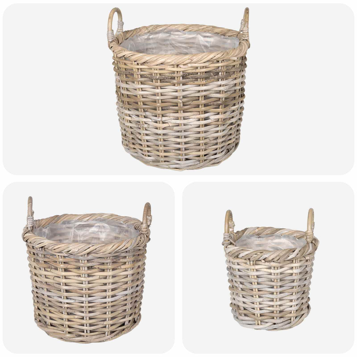 vidaXL Plantenmand met opslag 3 pcs Grijs Kubu Rattan