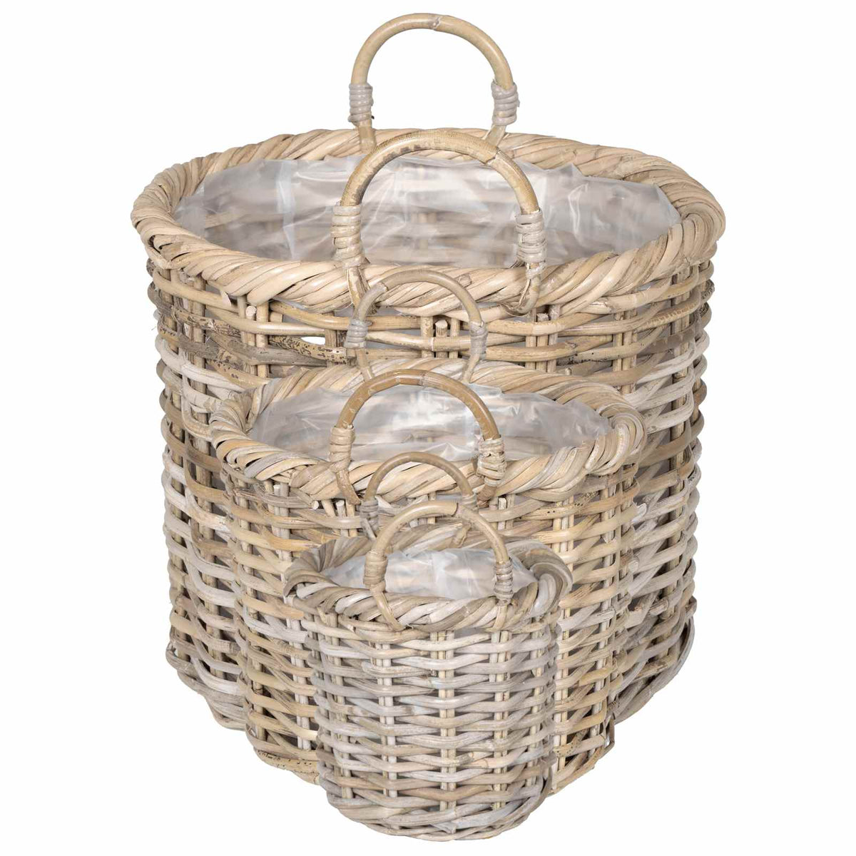 vidaXL Plantenmand met opslag 3 pcs Grijs Kubu Rattan