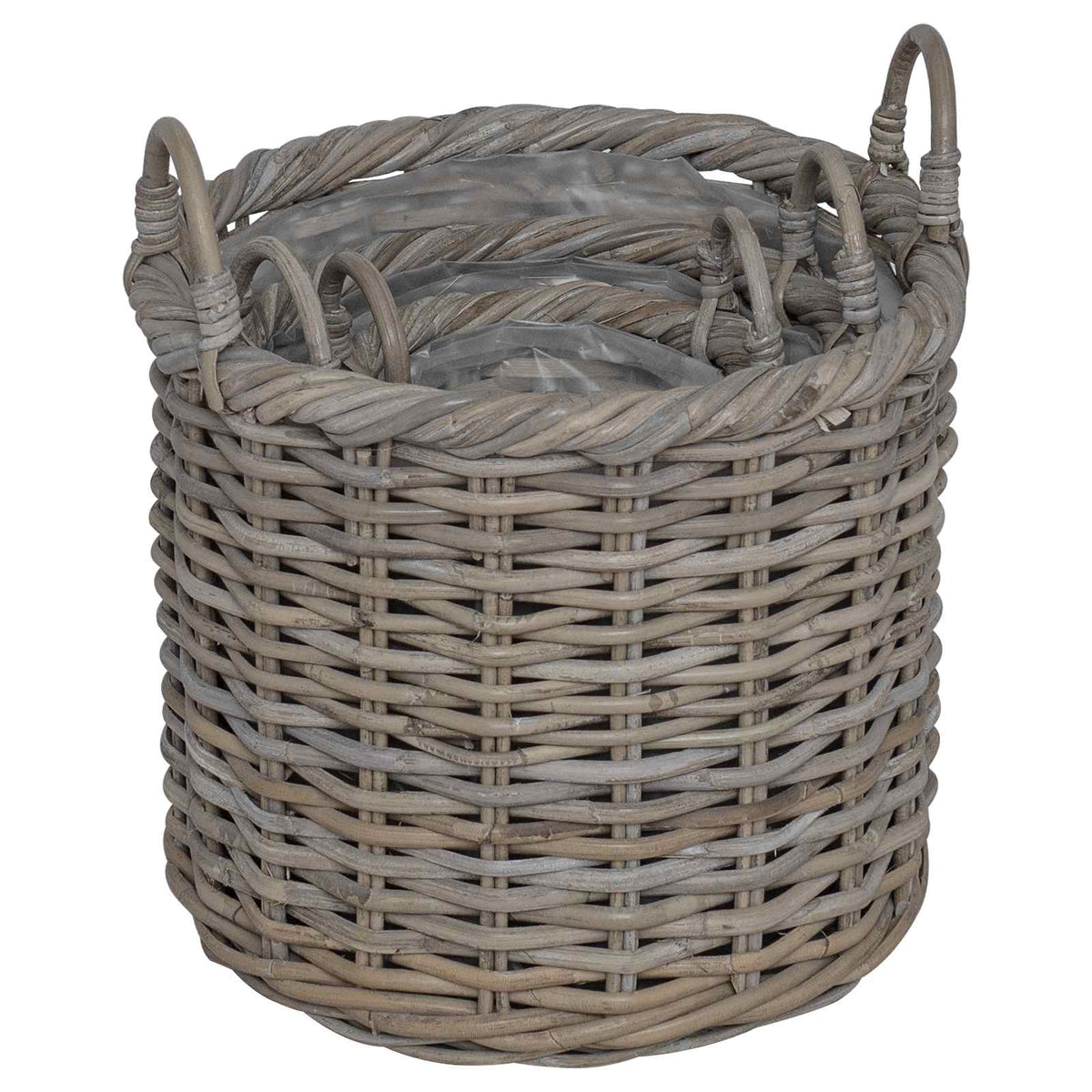 vidaXL Plantenmand met opslag 3 pcs Grijs Kubu Rattan