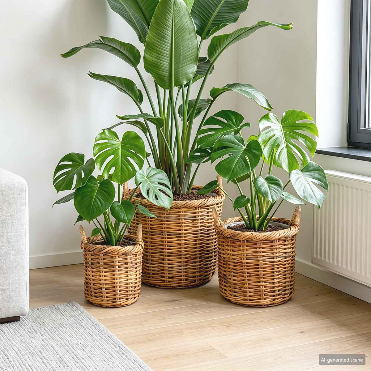 vidaXL Plantenmand met opslag 3 pcs Grijs Kubu Rattan