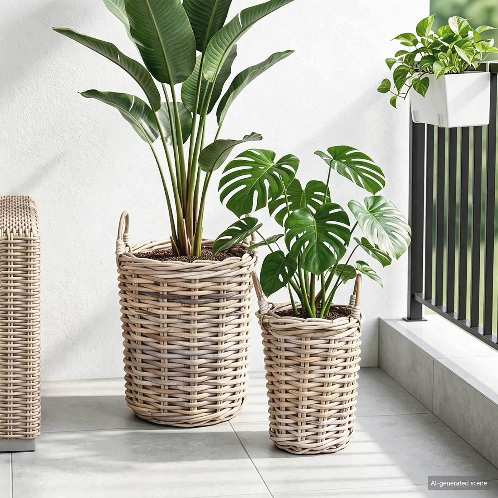vidaXL Plantmand met opslag 2 pcs Grijs Kubu Rattan