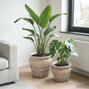 vidaXL Plantenmand met opslag 2 pcs Grijs Lacak Riet