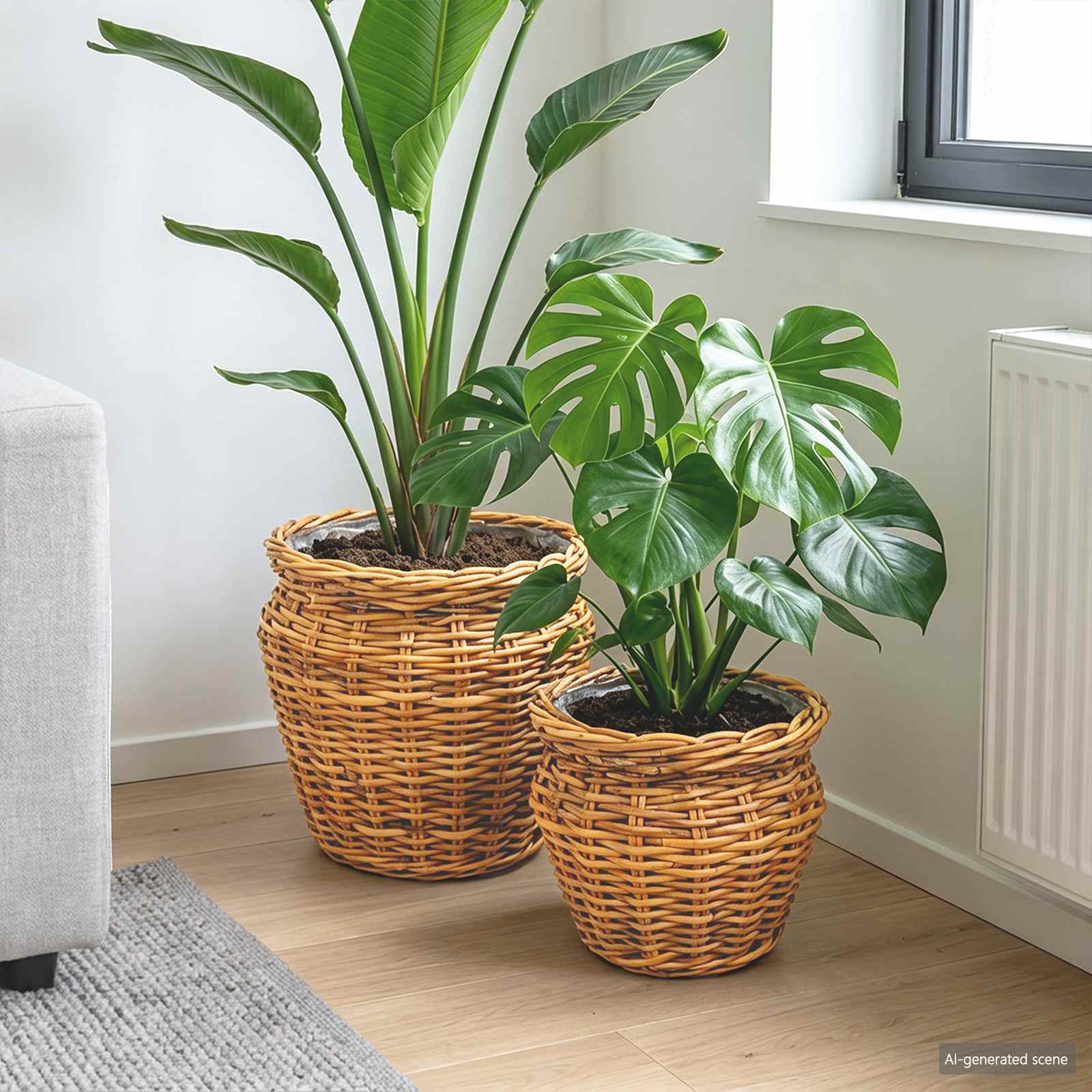 vidaXL Plantenmand met opslag 2 pcs Grijs Lacak Riet